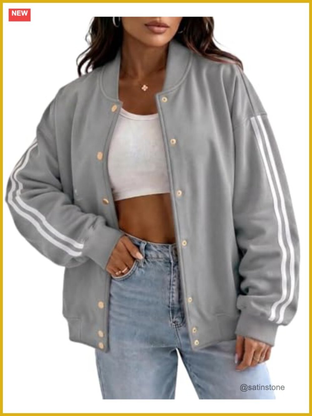 Women's Button Down Bomber Jacket Casual Loose Fit Long Sleeve